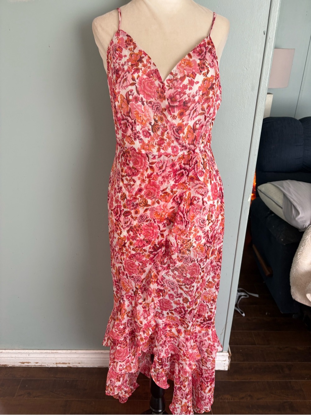 Lulus Always Enchanting  Pink Floral metallic dress - Picture 4 of 15